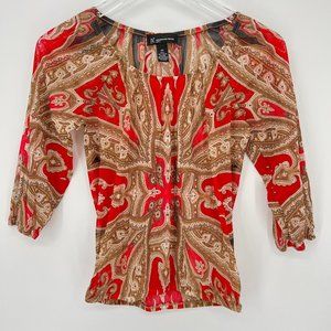Vintage‎ INC Mesh Sheer 3/4 Sleeve Printed Blouse Y2K Top Size PP PXS